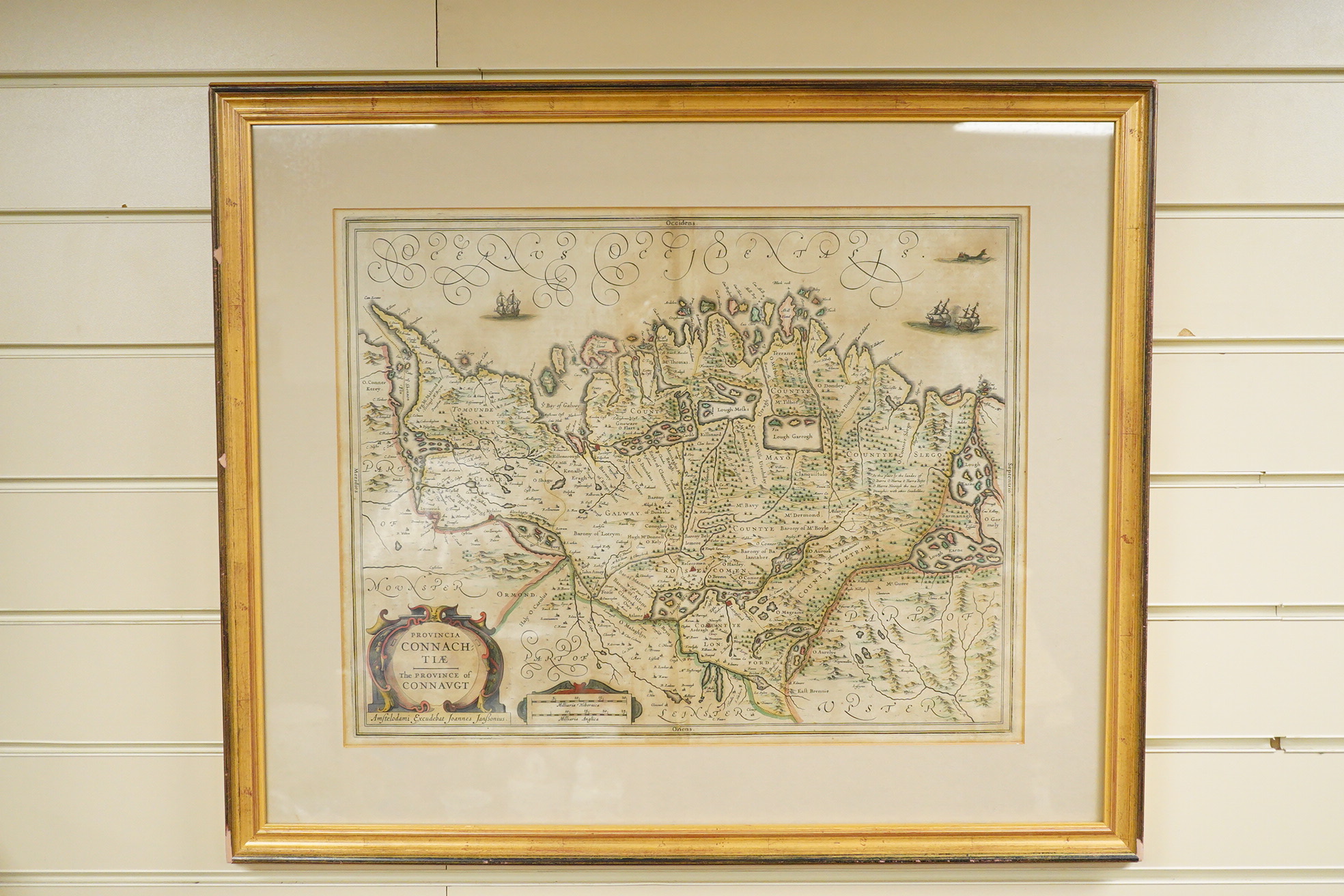 Joannes Janssonius, Province of Connaught, hand coloured engraved map, 40 x 50cm